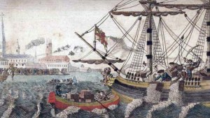 An artist's view of the Boston Tea Party. Source: Wikipedia 