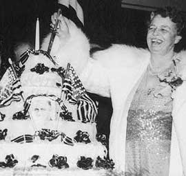 Eleanor Roosevelt with a patriotic birthday cake. Source: Library of Congress